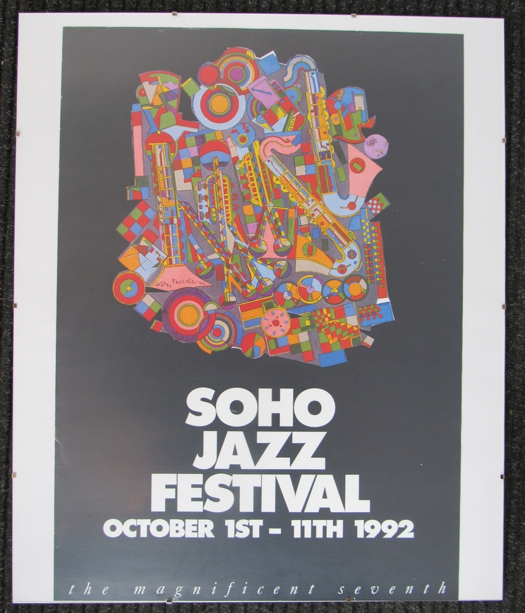 A 1992 printed original poster for the 7th Soho Jazz Festival, designed by Eduardo Paolozzi,