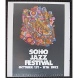 A 1992 printed original poster for the 7th Soho Jazz Festival, designed by Eduardo Paolozzi,