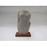 A studio ceramic sculptural female nude on oak plinth, unsigned,