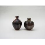 GUY SYDENHAM (1916-2005) Two studio pottery bud vases in green and tan glazes, impressed seals,