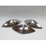 Three polished aluminium wall uplighters