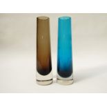 Two Whitefriars cased glass vases in blue and brown circa 1970's, shape 9655.