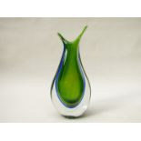 A Sommerso green and blue Murano style glass vase.