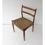 A Danish teak dining chair with seagrass seat with Danish Furniture Control and manufacturers marks