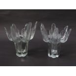 A pair of Ravenhead "cactus" candlesticks of clear textured glass,