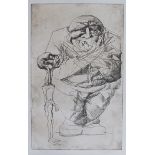A framed and glazed etching entitled 'Fat man' signed G.Merrell, 44cm x 28.