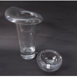 A Holmegaard clear glass bowl, original sticker and freeform clear glass vase,