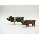 Two unusual studio pottery stoneware sculptural pigs, impressed marks, damages to smaller,