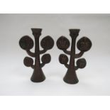 A pair of vintage Russian bronze colour metal sculptural candlesticks, circa 1960's.