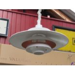 A Danish five tiered Poulsen style ceiling light in white and orange,