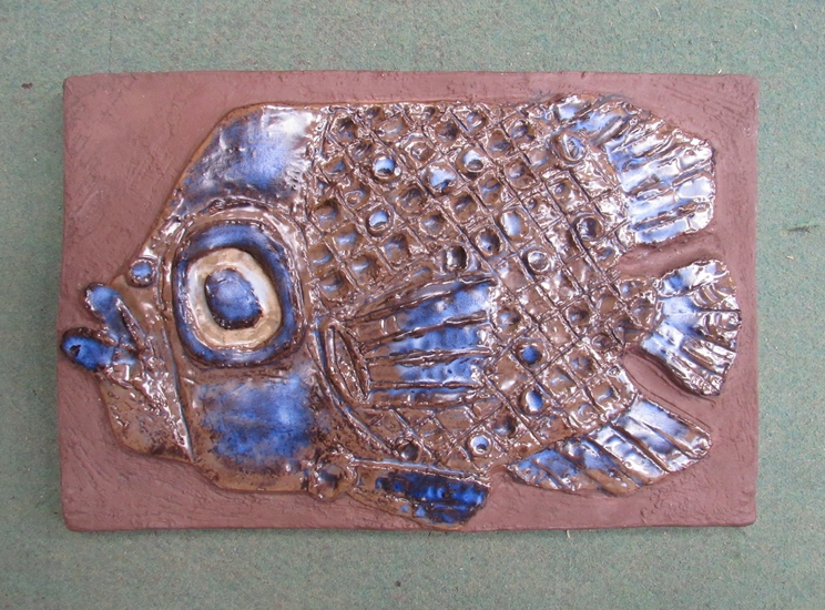 A Royal Copenhagen ceramic textured fish plaque designed by Inge - Lise Koefoed,