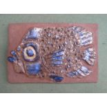 A Royal Copenhagen ceramic textured fish plaque designed by Inge - Lise Koefoed,