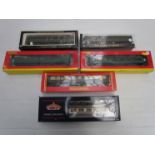 Six assorted boxed coaches including Graham Farish and Hornby