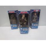 Three packaged Hasbro Star Wars figures; Imperial Officer,