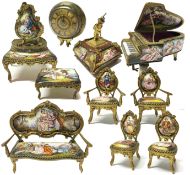A collection of 19th century Austrian hand painted music boxes and other items including a grand