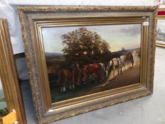 An oil on canvas of horses drinking from river signed A H Trengrove