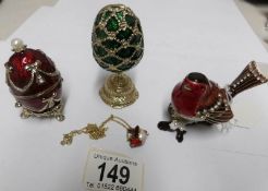 3 jewelled trinket boxes being 2 as eggs,