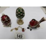 3 jewelled trinket boxes being 2 as eggs,