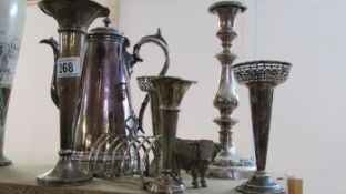 A mixed lot of silver plate including candlestick,