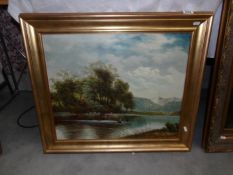 An oil on canvas lake landscape signed Barker 1973