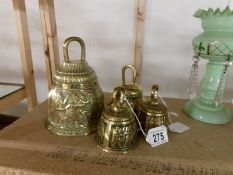 4 graduated embossed brass bells