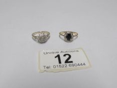 A 9ct gold and diamond ring size N and a 9ct gold diamond and sapphire ring also size N