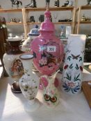 3 hand painted Victorian glass vases