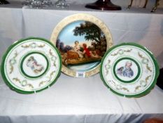 A hand painted cabinet plate and 2 portrait plates