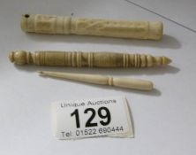 A Victorian French ivory needle case with Stanhope,