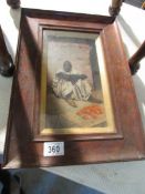 An oak framed and glazed watercolour study of a fruit seller,