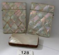 2 mother of pearl card cases and a mother of pearl purse