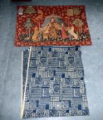 2 wall tapestries including medieval scene