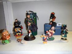 8 various Scottish piper figurines etc.