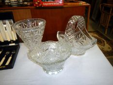 3 cut glass items including vase