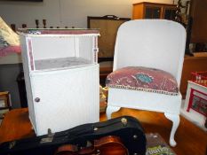 A white painted bedside cabinet & bedside chair