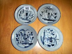4 antique Chinese blue & white dishes