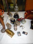 A collection of 13 various lighters including Lucite with a seahorse, knight, serpentine,