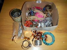 A box of costume jewellery & penknives etc.