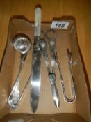 2 pairs of silver tongs, George III silver sugar sifter,