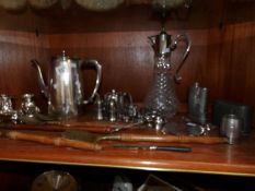 A mixed lot of silver plate including cutlery, claret jug,