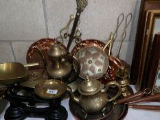 A mixed lot of brass and copper including scales,