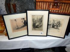 2 framed & glazed etchings 'Pottergate' Lincoln & 'Castlegarth & Cathedral' both signed & a framed