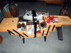 A concertina sewing box & contents