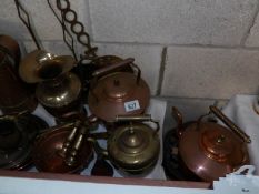 A mixed lot of brass and copper including kettles,