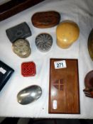 8 various boxes including puzzle, pewter snuff box,
