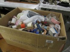 A box of assorted sewing items