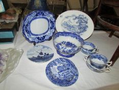 A collection of blue and white including Copeland Spode