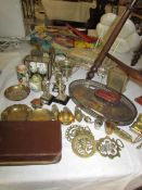 A mixed lot of silver plate and brass ware