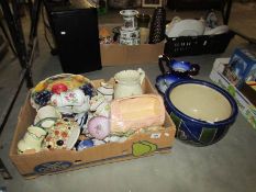 A box or assorted china including Sylvac, crested ware, motto ware,