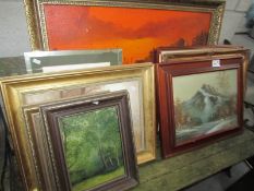 A quantity of pictures including oil paintings, watercolours,